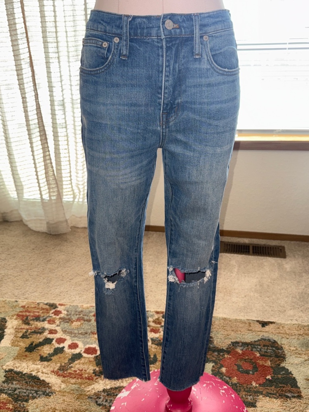 Madewell Blue Skinny Jeans with Knee Rips